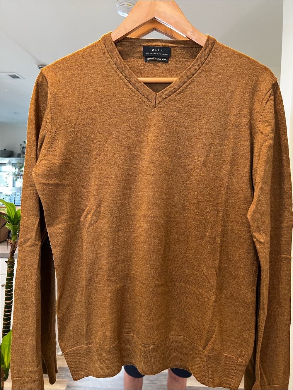 Zara Men’s V-Neck Sweater in Camel Brown